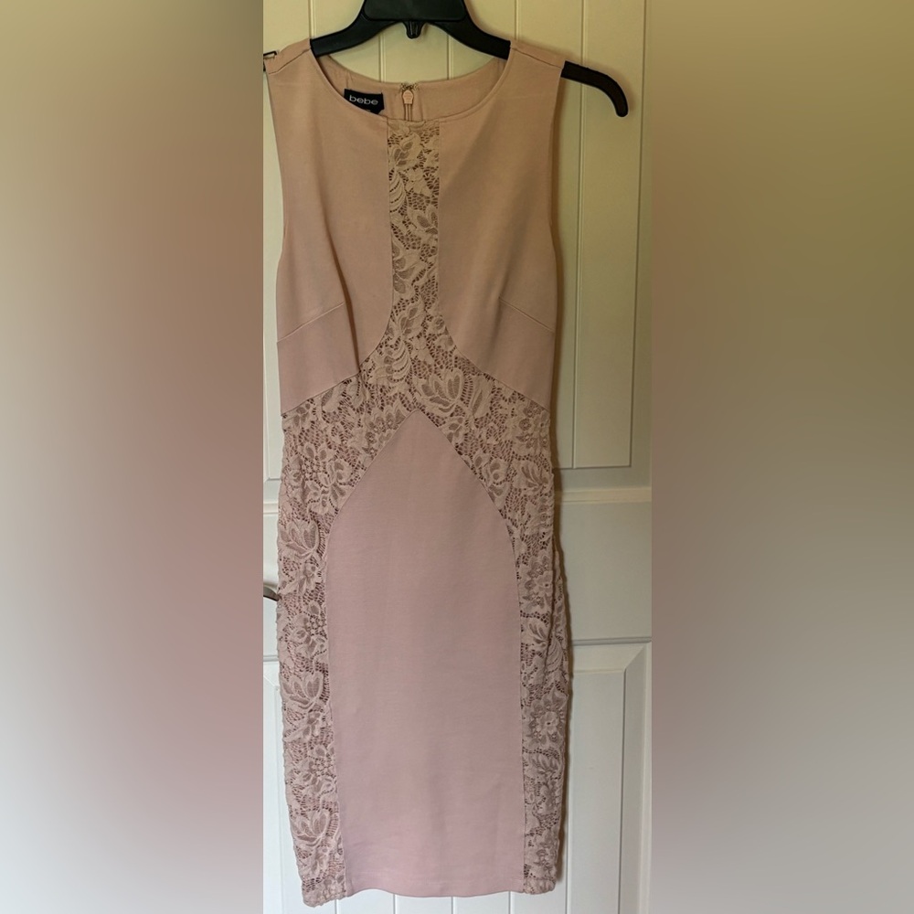 Bebe Pink Lace Midi Dress Sweetheart Neckline Medium